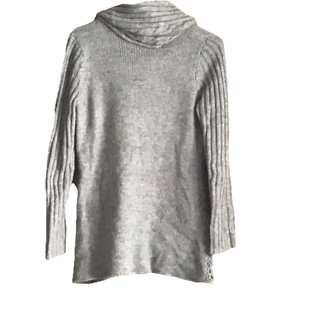 Roz & Ali Ribbed Cowl Neck Sweater Wool Blend Lattice Detail Medium Boho